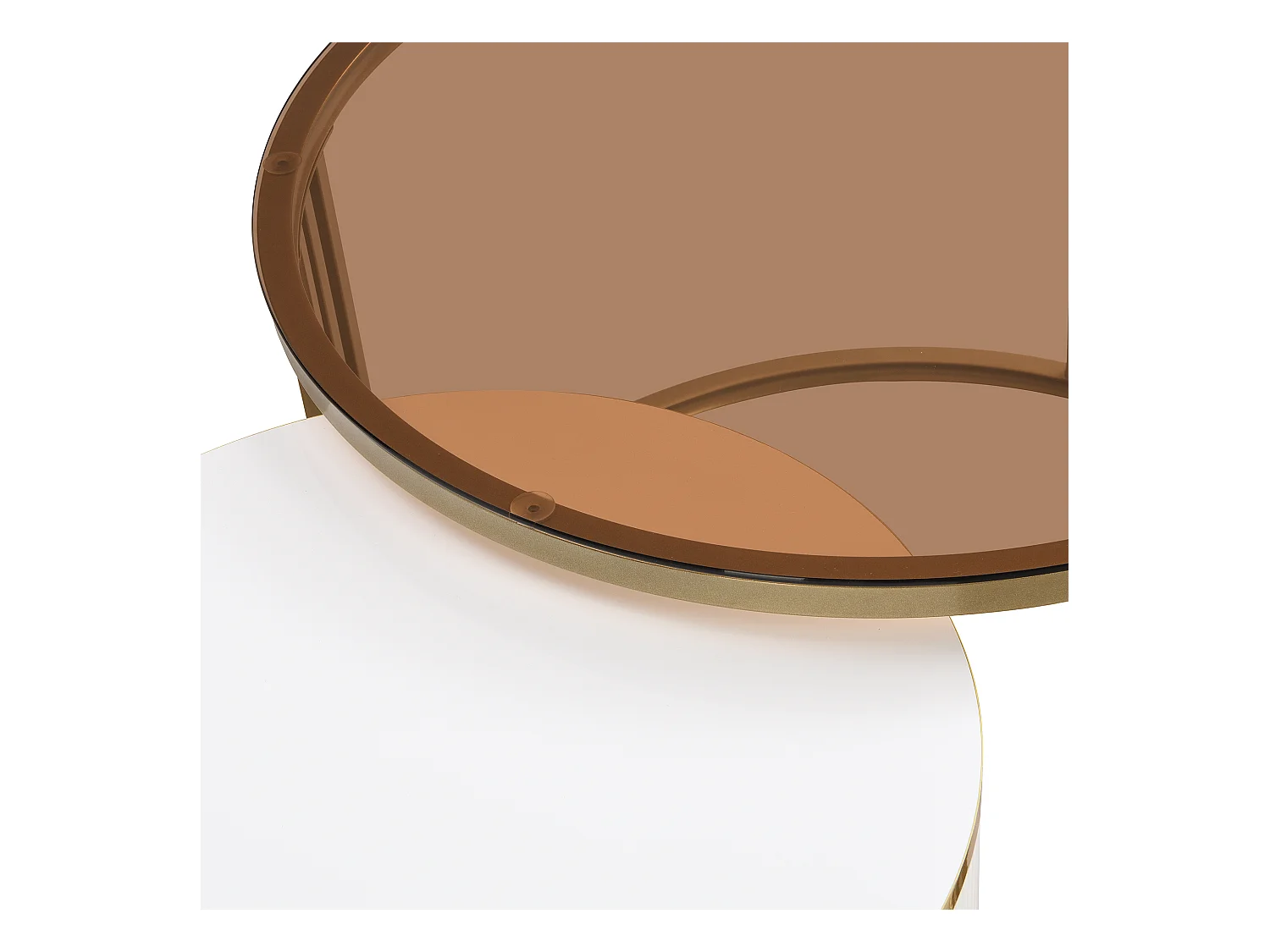 Lot de 2 tables basses - Table basse ronde avec plateau blanc et plateau marron - 2 tiroirs
