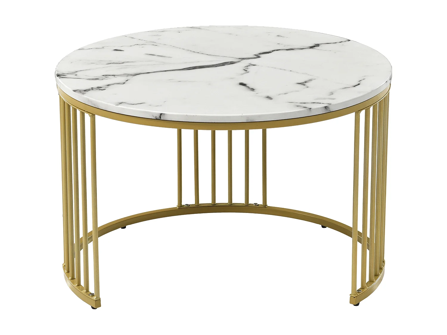 Tables basses gigognes 2 en 1 rond marbre placage - blanc et doré