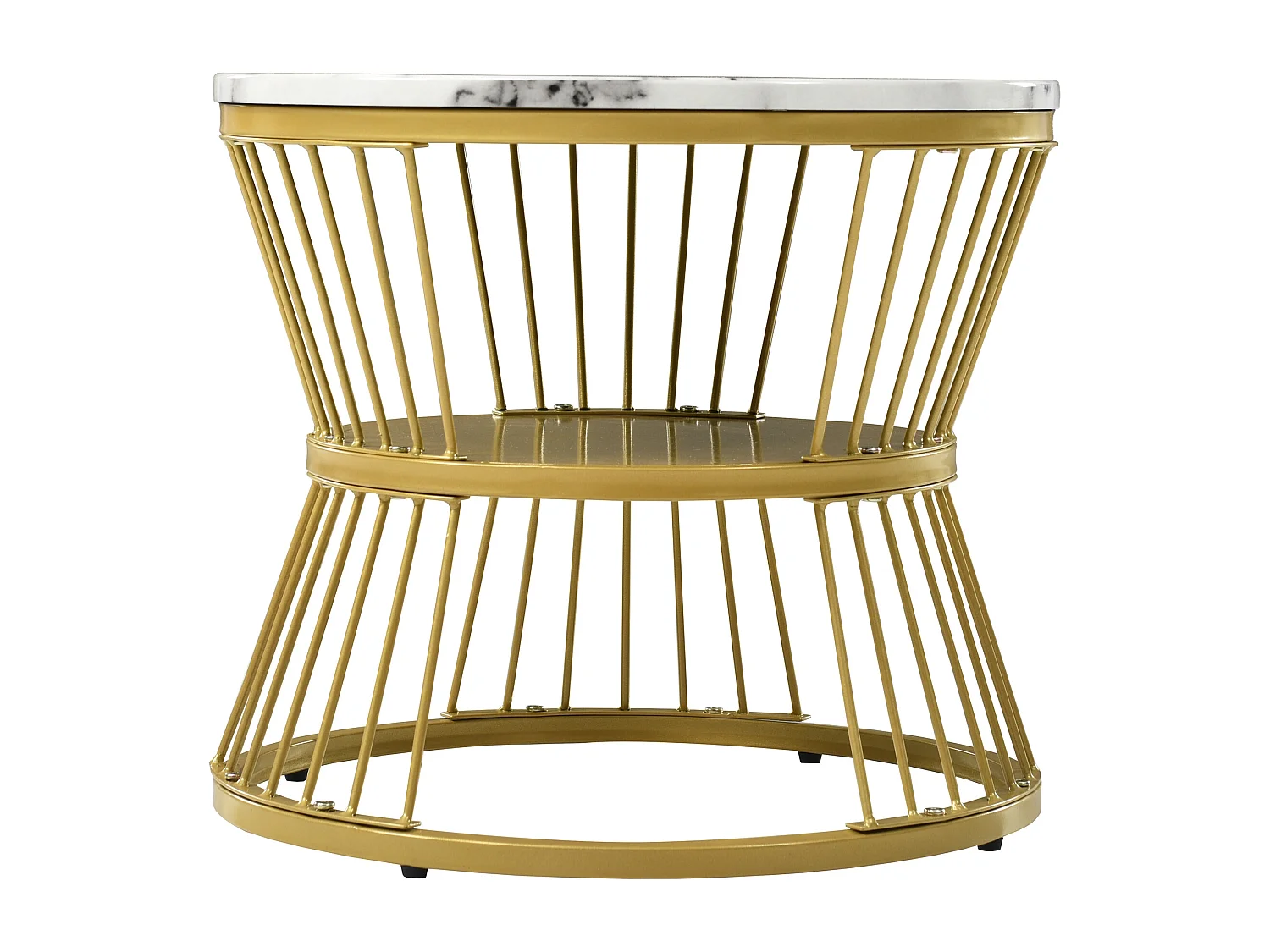 Tables basses gigognes 2 en 1 rond marbre placage - blanc et doré