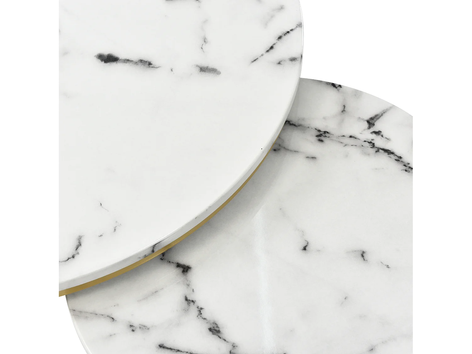 Tables basses gigognes 2 en 1 rond marbre placage - blanc et doré