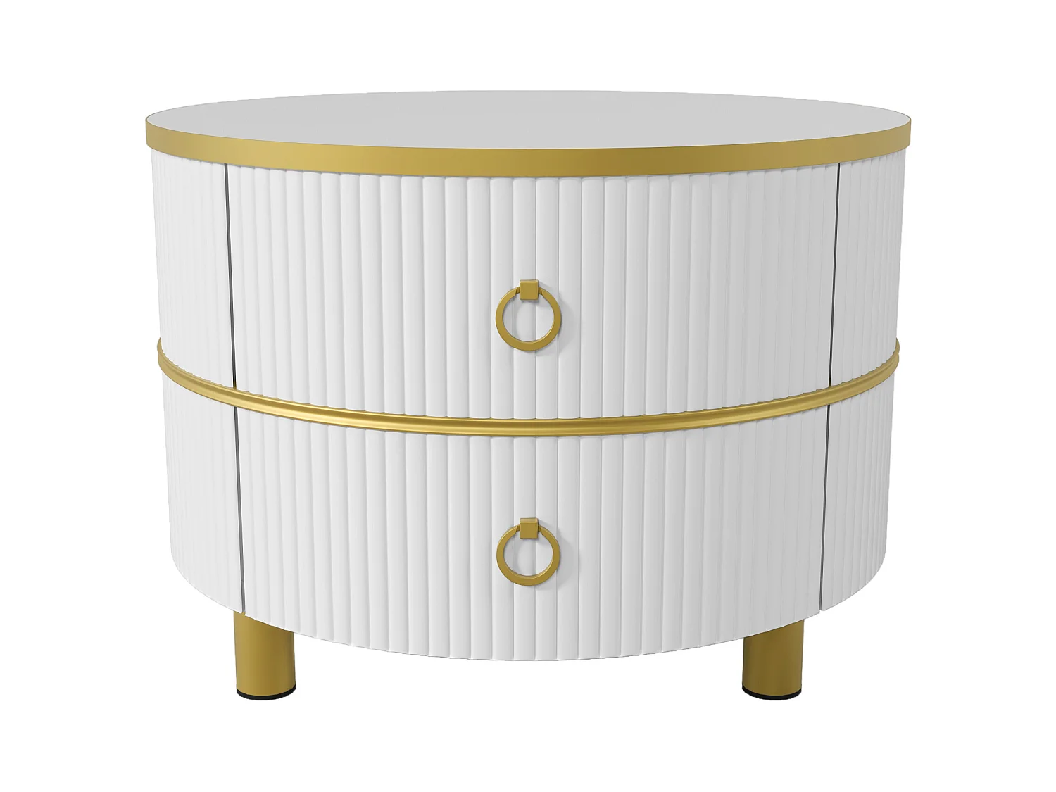 2er-Set Couchtische – Runder Couchtisch mit weißer Platte und Marmor-Optik-Aufklebeplatte – 2 Schubladen