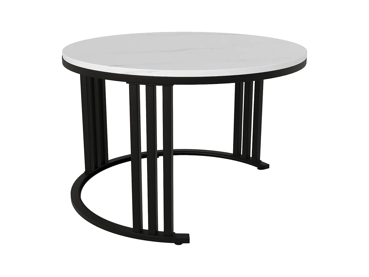 2er-Set Couchtische – Runder Couchtisch mit weißer Platte und Marmor-Optik-Aufklebeplatte – 2 Schubladen
