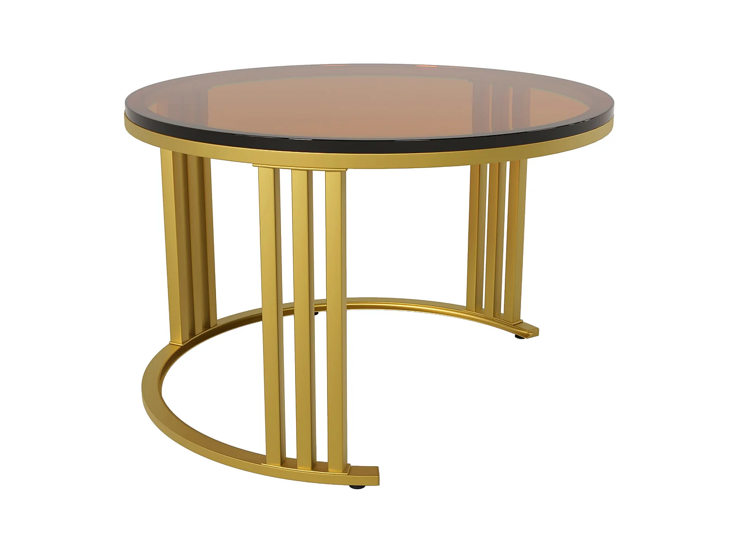 2er-Set Couchtische – Runder Couchtisch mit schwarzen und braunen Platten – 2 Schubladen