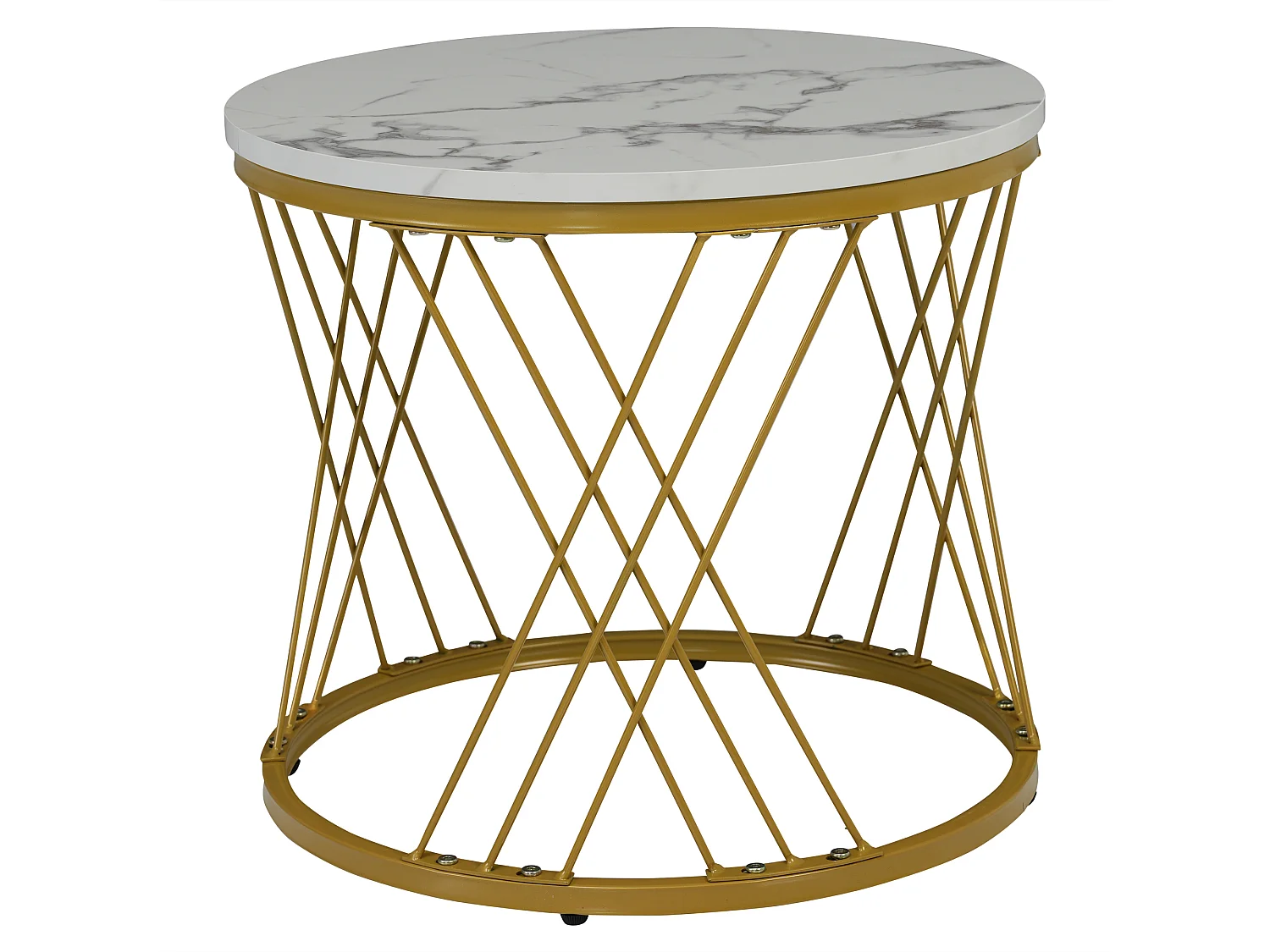 Lot de 2 tables basses, plateau en placage de marbre gris et blanc, cadre doré