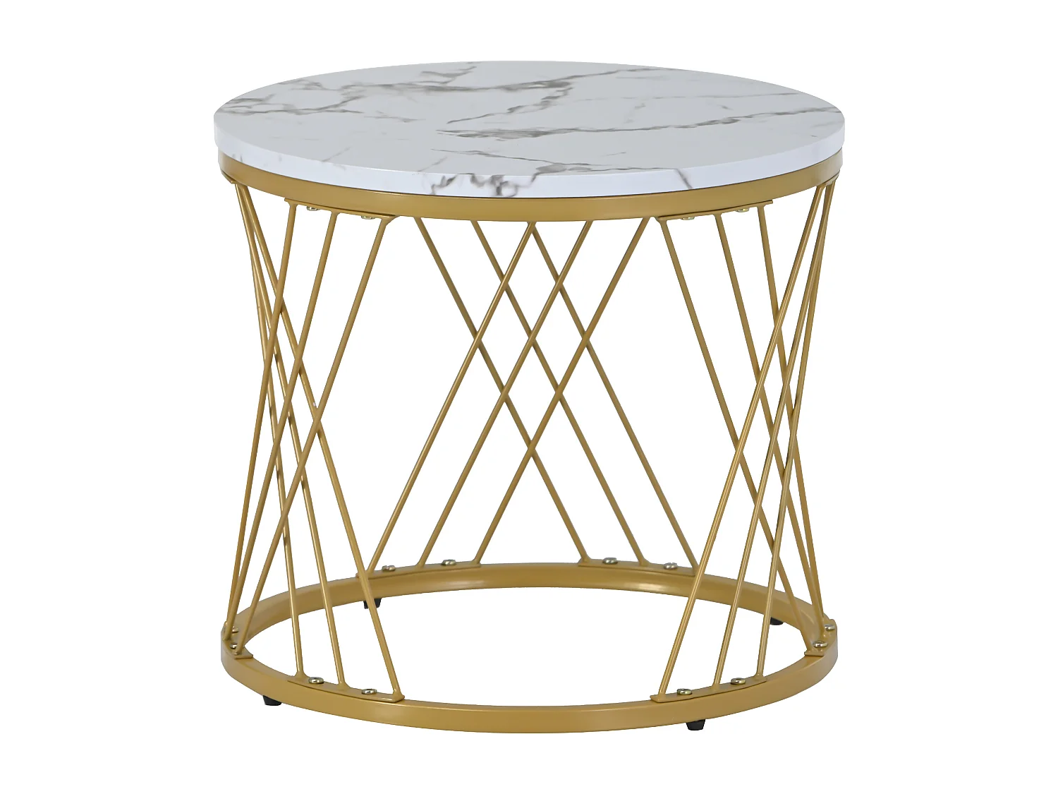 Tables basses gigognes, lot de 2, plateau en placage de marbre, structure en métal doré - pour salon et chambre