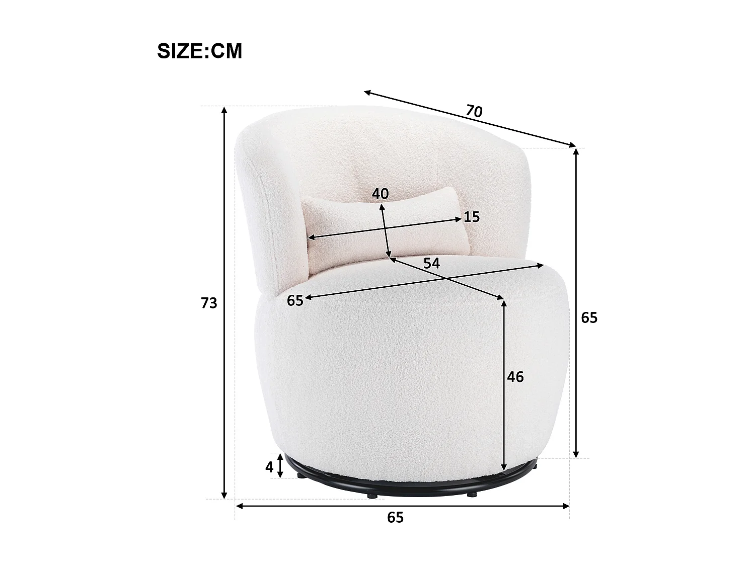 Fauteuil pivotant - Fauteuil de salon avec coussin lombaire - Peluche blanche - pour salon et chambre