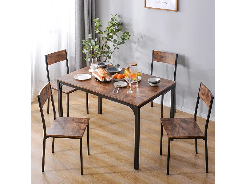 Ensemble de salle à manger 108x65x75 cm avec 4 chaises - marron vintage