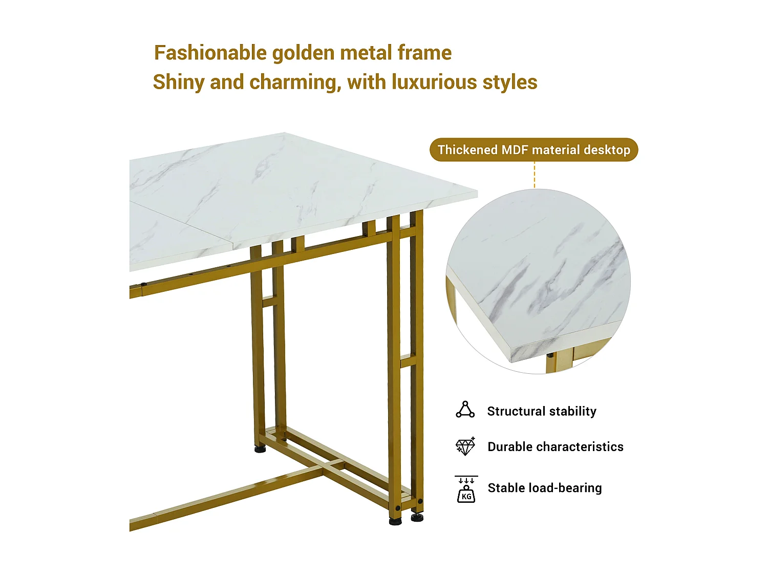 Ensemble Table à manger Blanc+Doré 120x70 cm avec 4 chaises en Velours Gris Clair