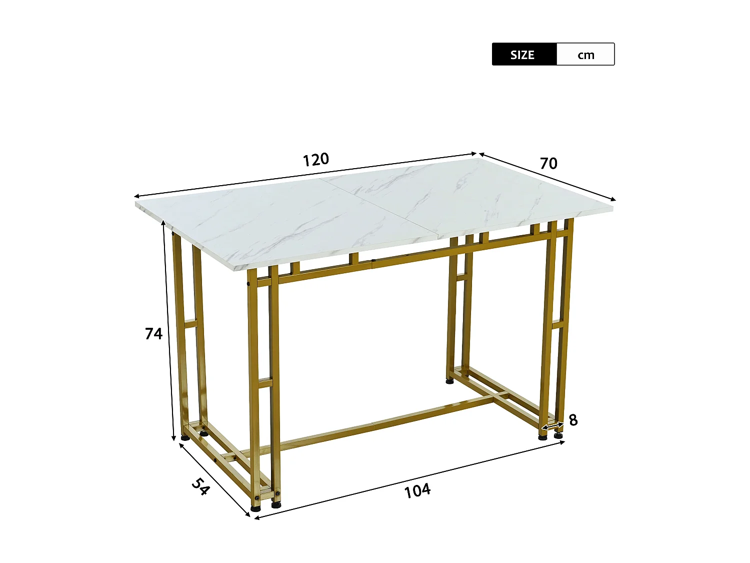 Ensemble Table à manger Blanc+Doré 120x70 cm avec 4 chaises en Velours Vert Foncé