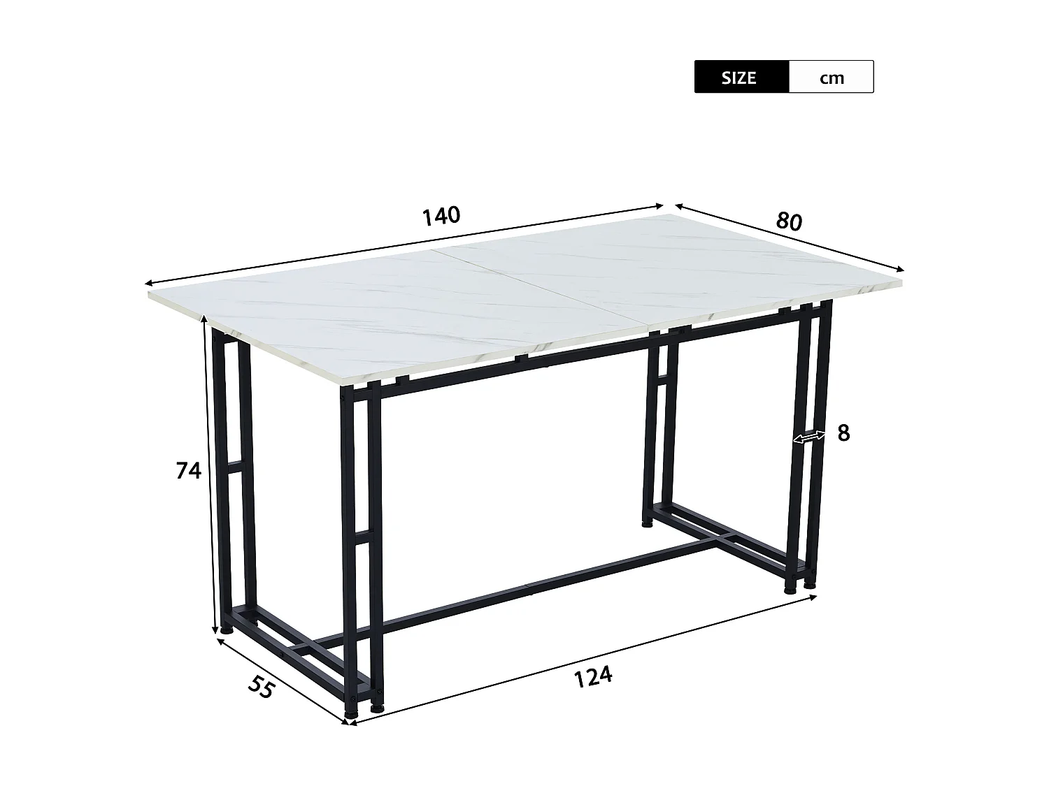 Ensemble Table à manger Blanc+Noir 140x80 cm avec 4 chaises en Velours Gris Clair