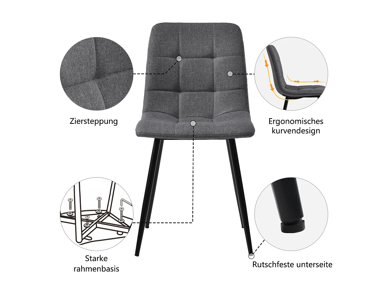 Ensemble Table à manger Blanc+Noir 120x70 cm avec 4 chaises en Velours Gris Clair