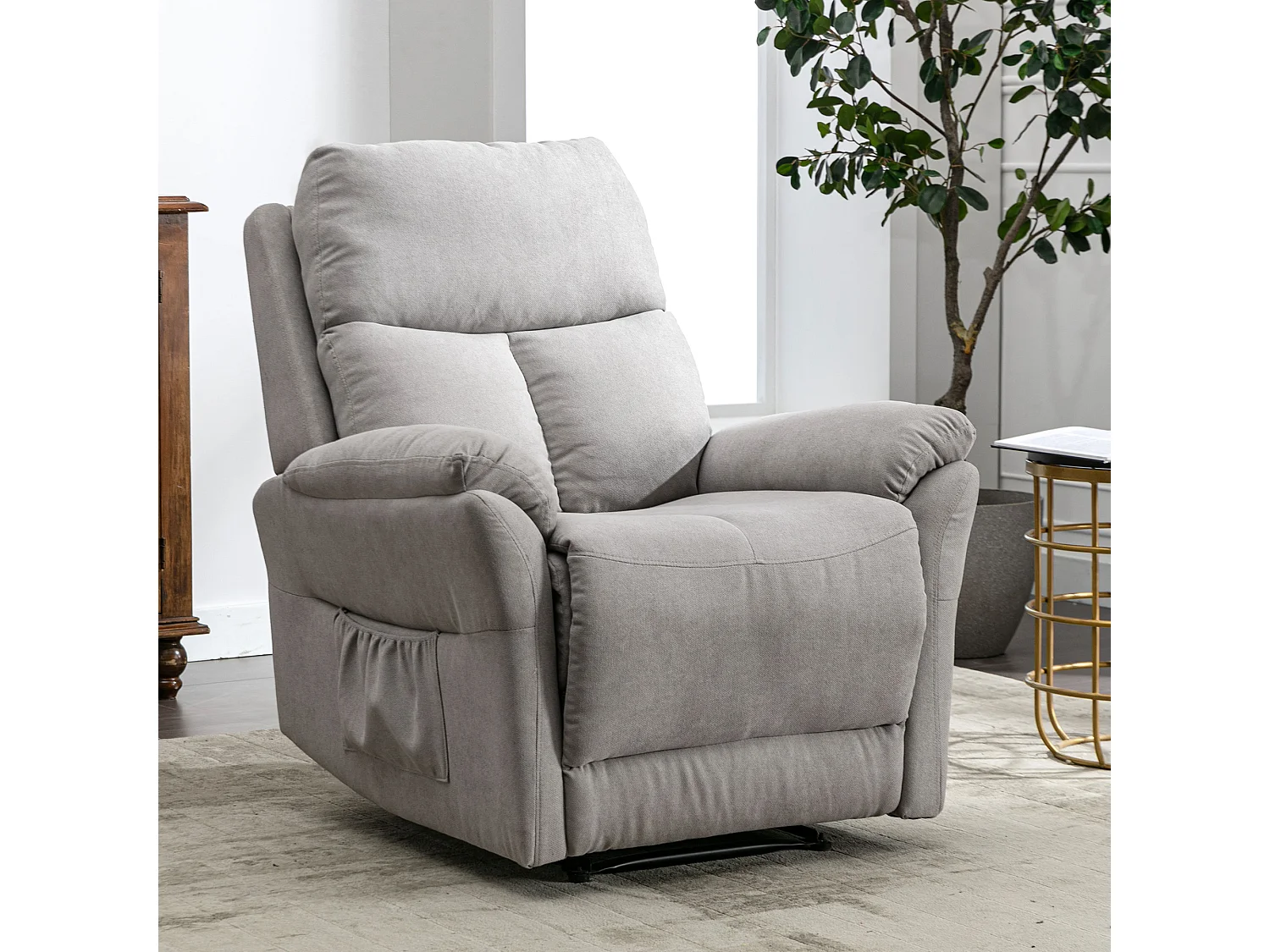 Fauteuil simple Fauteuil TV pour Salon - Chaise Longue en Cuir PU avec Repose-Pieds - Gris XXL