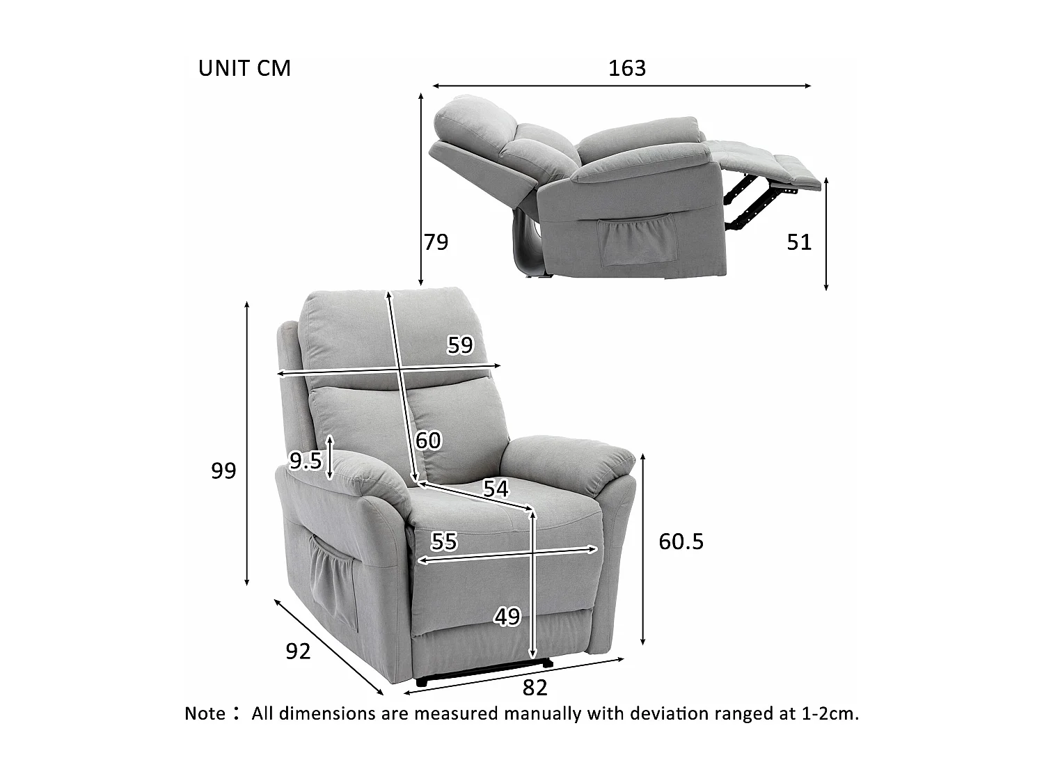 Fauteuil simple Fauteuil TV pour Salon - Chaise Longue en Cuir PU avec Repose-Pieds - Gris XXL