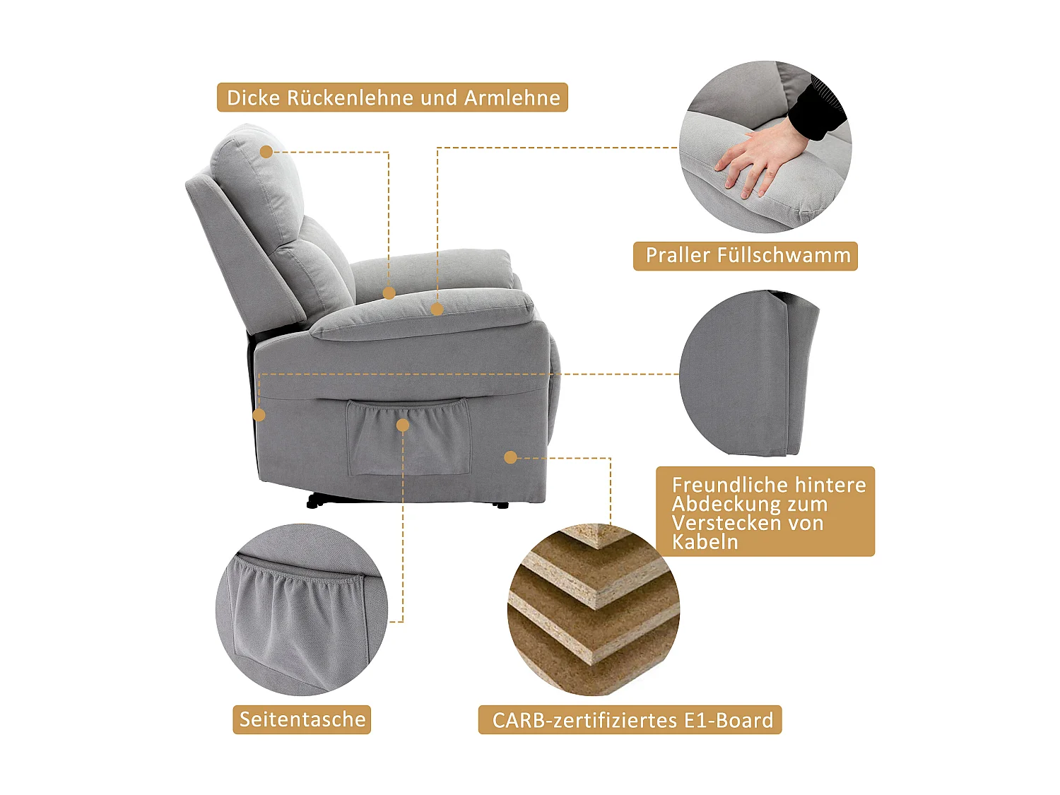 Fauteuil simple Fauteuil TV pour Salon - Chaise Longue en Cuir PU avec Repose-Pieds - Gris XXL