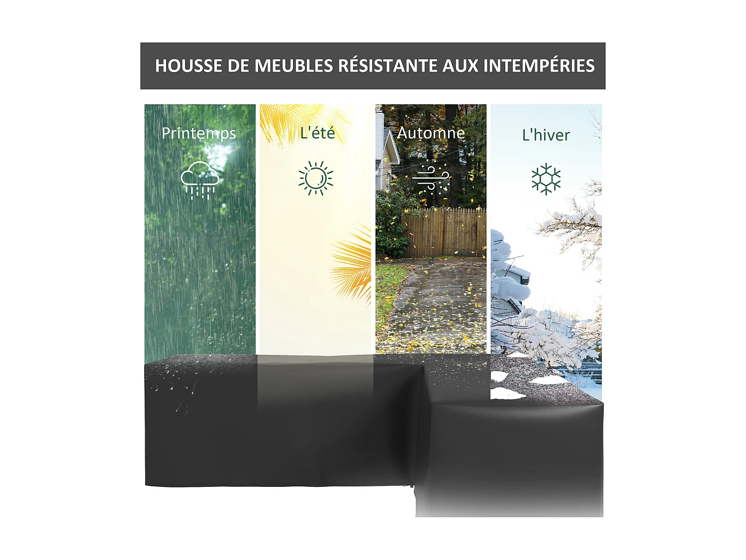 Housse de protection salon de jardin d'angle - imperméable, anti-UV - dim. 250L x 250l x 79H cm - noir