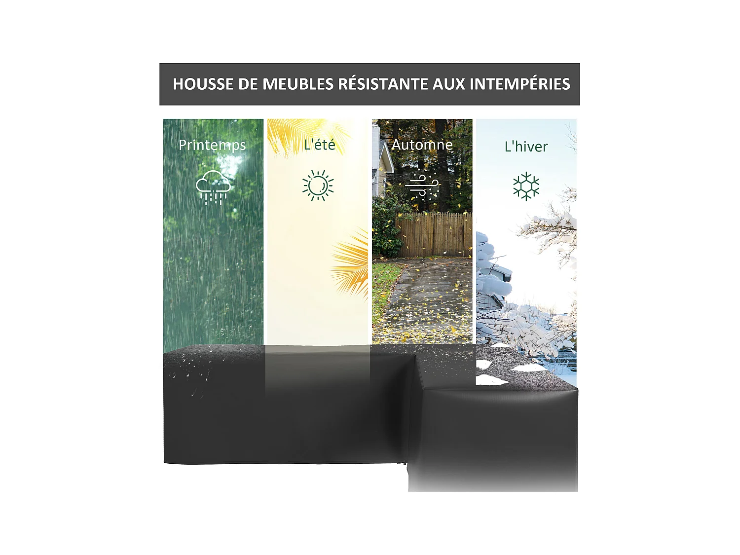 Housse de protection salon de jardin d'angle - imperméable, anti-UV - dim. 250L x 250l x 79H cm - noir