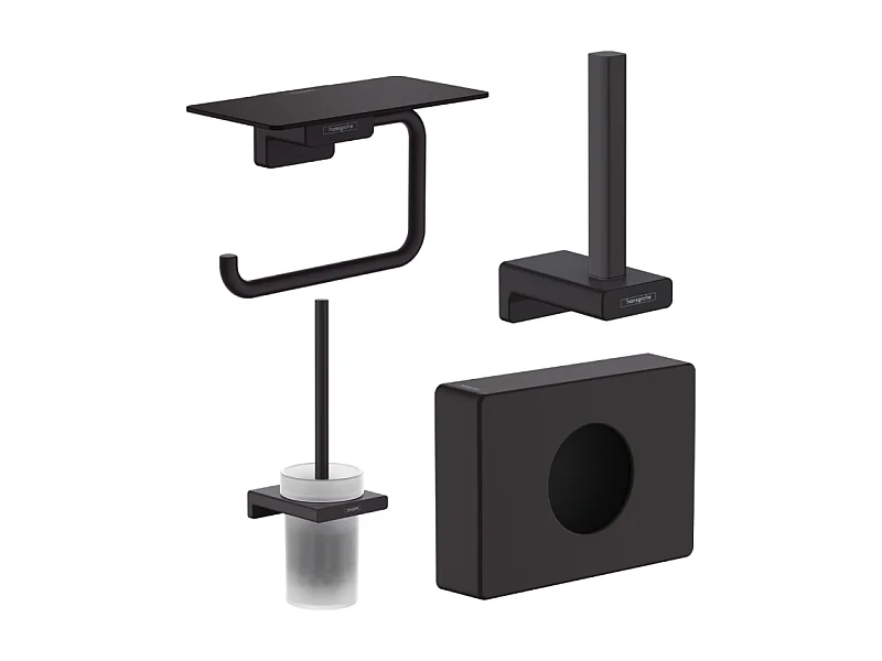 Porte-brosse WC HANSGROHE Addstoris + Porte-papier WC avec tablette + Réserve porte-papier + Distributeur noir mat