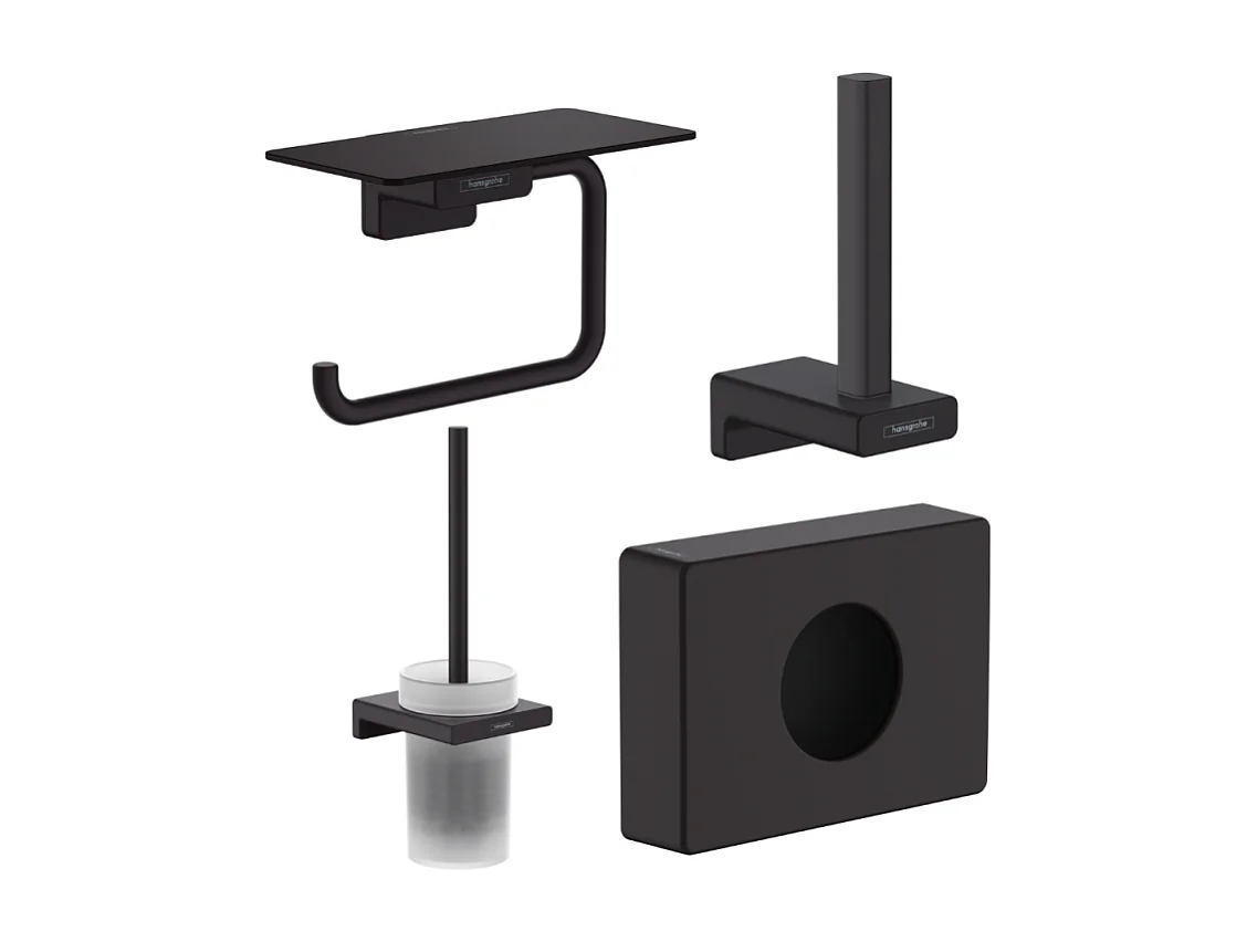 Porte-brosse WC HANSGROHE Addstoris + Porte-papier WC avec tablette + Réserve porte-papier + Distributeur noir mat
