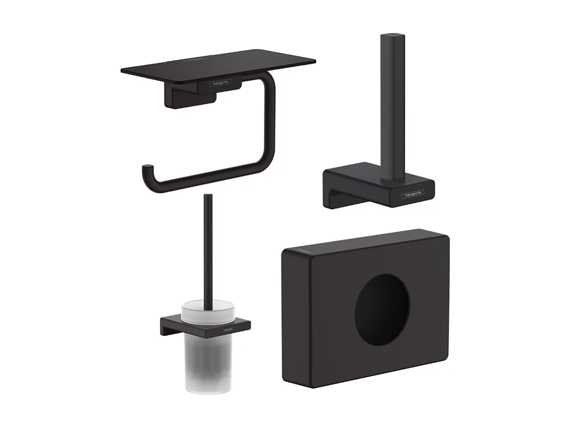 Porte-brosse WC HANSGROHE Addstoris + Porte-papier WC avec tablette + Réserve porte-papier + Distributeur noir mat