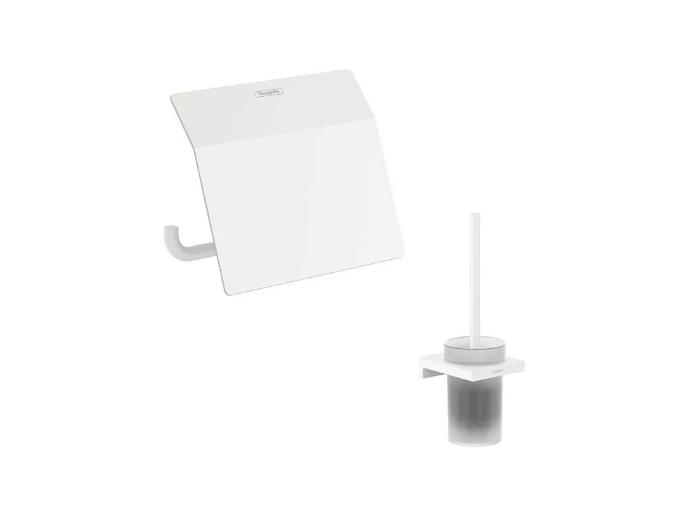 Porte-brosse WC HANSGROHE Addstoris + Porte-papier WC avec couvercle blanc mat