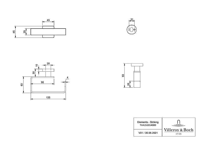Dérouleur de papier toilette sans couvercle VILLEROY ET BOCH Elements - Striking Chrome