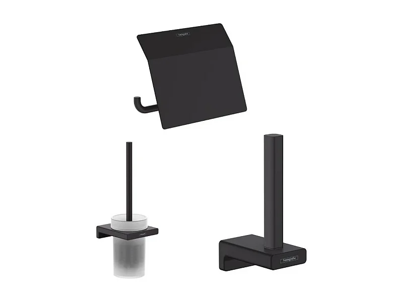 Porte-brosse WC HANSGROHE Addstoris + Porte-papier WC avec couvercle noir mat Hansgrohe AddStoris + Réserve porte-papier noir mat