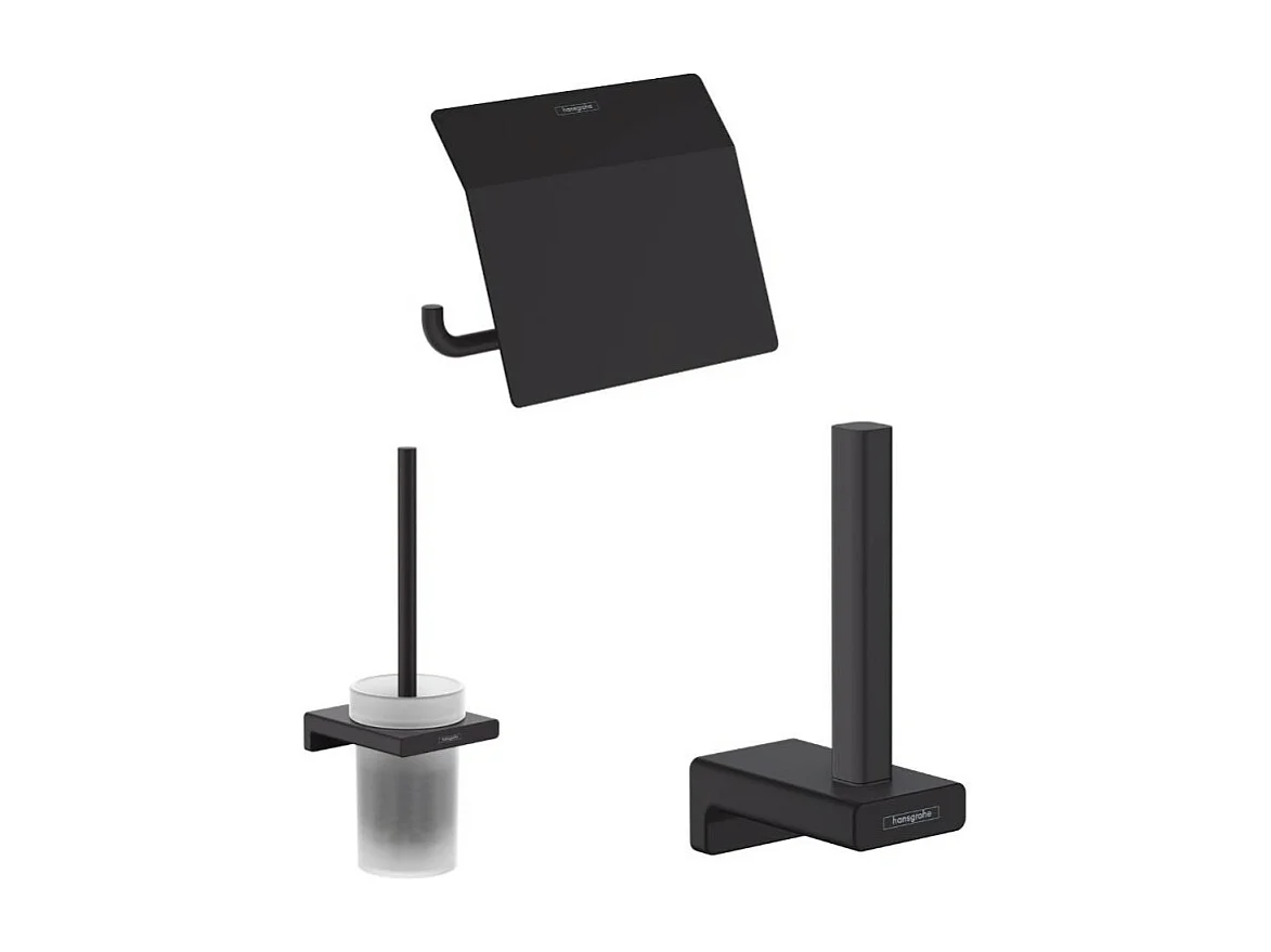 Porte-brosse WC HANSGROHE Addstoris + Porte-papier WC avec couvercle noir mat Hansgrohe AddStoris + Réserve porte-papier noir mat