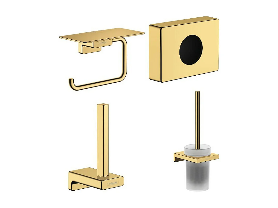Porte-brosse WC HANSGROHE Addstoris + Porte-papier WC avec tablette + Réserve porte-papier + Distributeur aspect doré poli