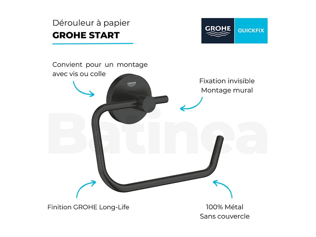 Dérouleur de papier mural WC GROHE Start noir mat