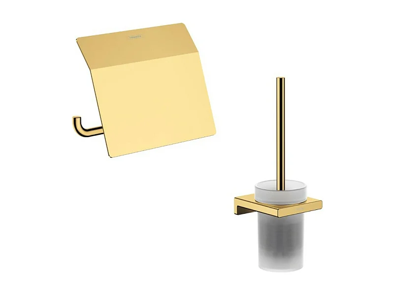 Porte-brosse WC HANSGROHE Addstoris + Porte-papier WC avec couvercle aspect doré poli