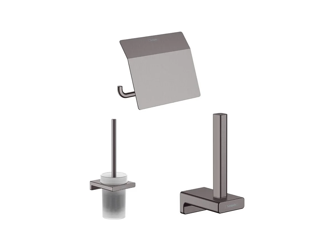 Porte-brosse WC HANSGROHE Addstoris + Porte-papier WC avec couvercle + Réserve porte-papier noir chromé brossé