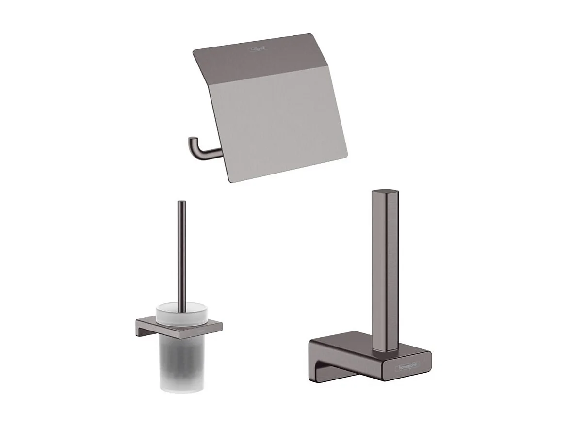 Porte-brosse WC HANSGROHE Addstoris + Porte-papier WC avec couvercle + Réserve porte-papier noir chromé brossé