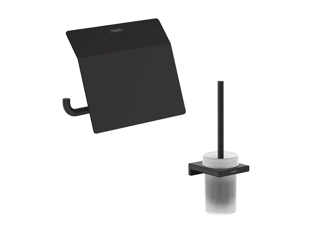 Porte-brosse WC HANSGROHE Addstoris + Porte-papier WC avec couvercle noir mat