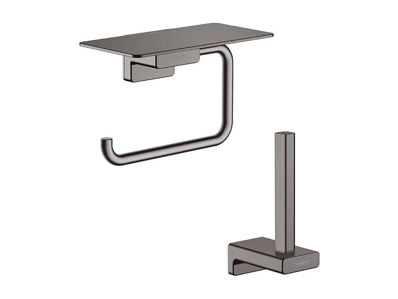 Porte-papier WC avec tablette noir chromé brossé Hansgrohe AddStoris + Réserve porte-papier noir chromé brossé