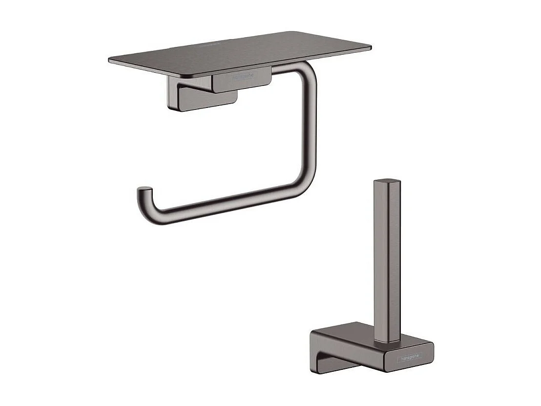 Porte-papier WC avec tablette noir chromé brossé Hansgrohe AddStoris + Réserve porte-papier noir chromé brossé