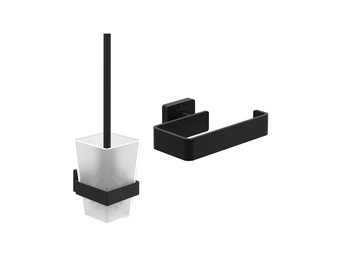 Dérouleur de papier toilette sans couvercle + Ensemble brosse WC VILLEROY ET BOCH Striking Chrome noir mat