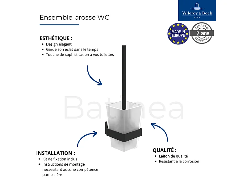 Dérouleur de papier toilette sans couvercle + Ensemble brosse WC VILLEROY ET BOCH Striking Chrome noir mat