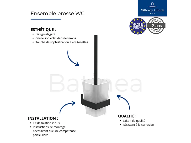 Dérouleur de papier toilette sans couvercle + Ensemble brosse WC VILLEROY ET BOCH Striking Chrome noir mat