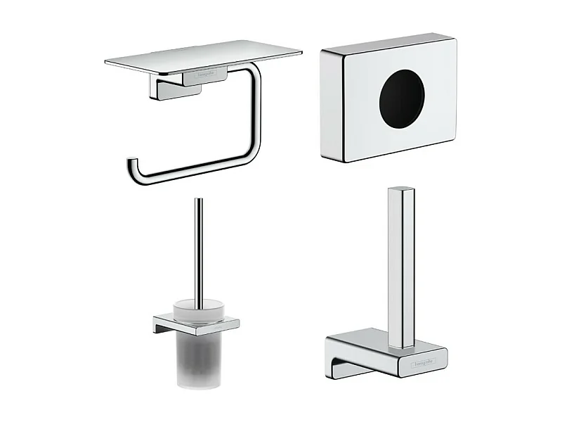 Porte-brosse WC HANSGROHE Addstoris + Porte-papier WC avec tablette + Réserve porte-papier + Distributeur chromé