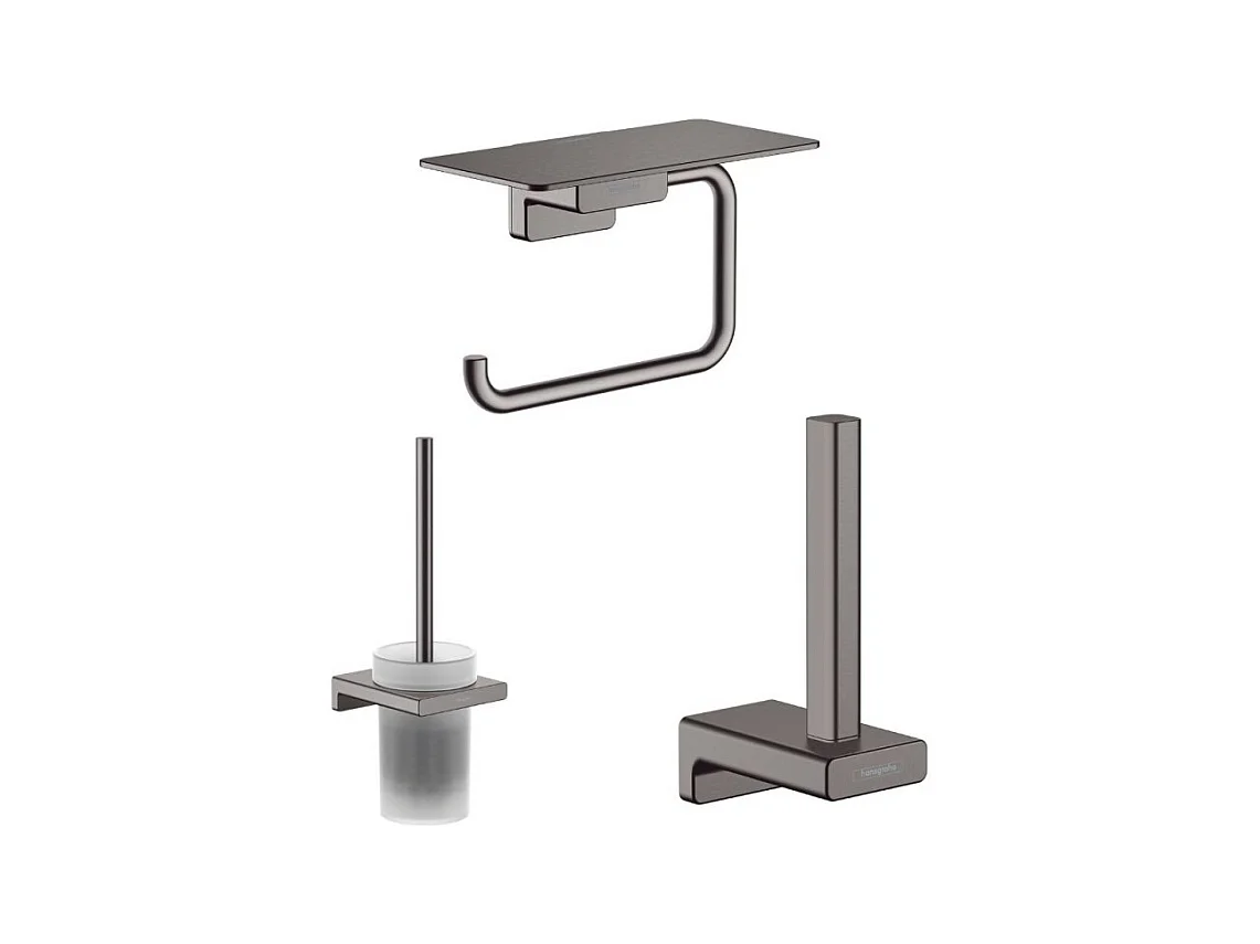 Porte-brosse WC HANSGROHE Addstoris + Porte-papier WC avec tablette + Réserve porte-papier noir chromé brossé