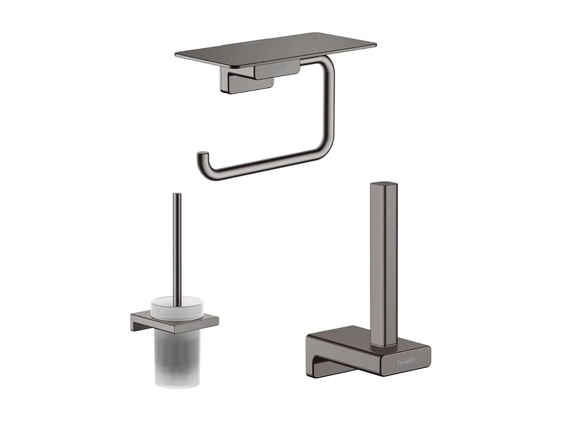 Porte-brosse WC HANSGROHE Addstoris + Porte-papier WC avec tablette + Réserve porte-papier noir chromé brossé