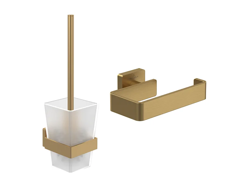 Dérouleur de papier toilette sans couvercle + Ensemble brosse WC VILLEROY ET BOCH Striking Chrome Gold brossé