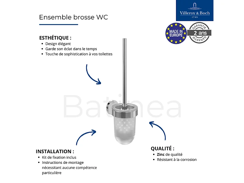 Dérouleur de papier toilette sans couvercle + Ensemble brosse WC VILLEROY & BOCH Elements Tender