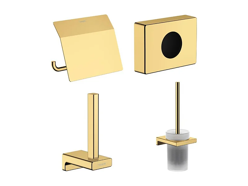 Porte-brosse WC HANSGROHE Addstoris + Porte-papier WC avec couvercle + Réserve porte-papier + Distributeur aspect doré poli