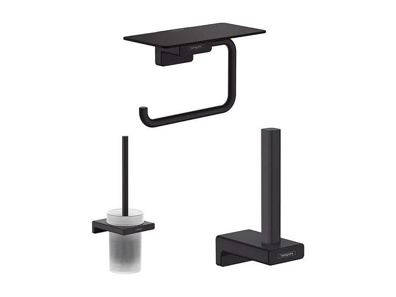 Porte-brosse WC HANSGROHE Addstoris + Porte-papier WC avec tablette noir mat Hansgrohe AddStoris + Réserve porte-papier noir mat
