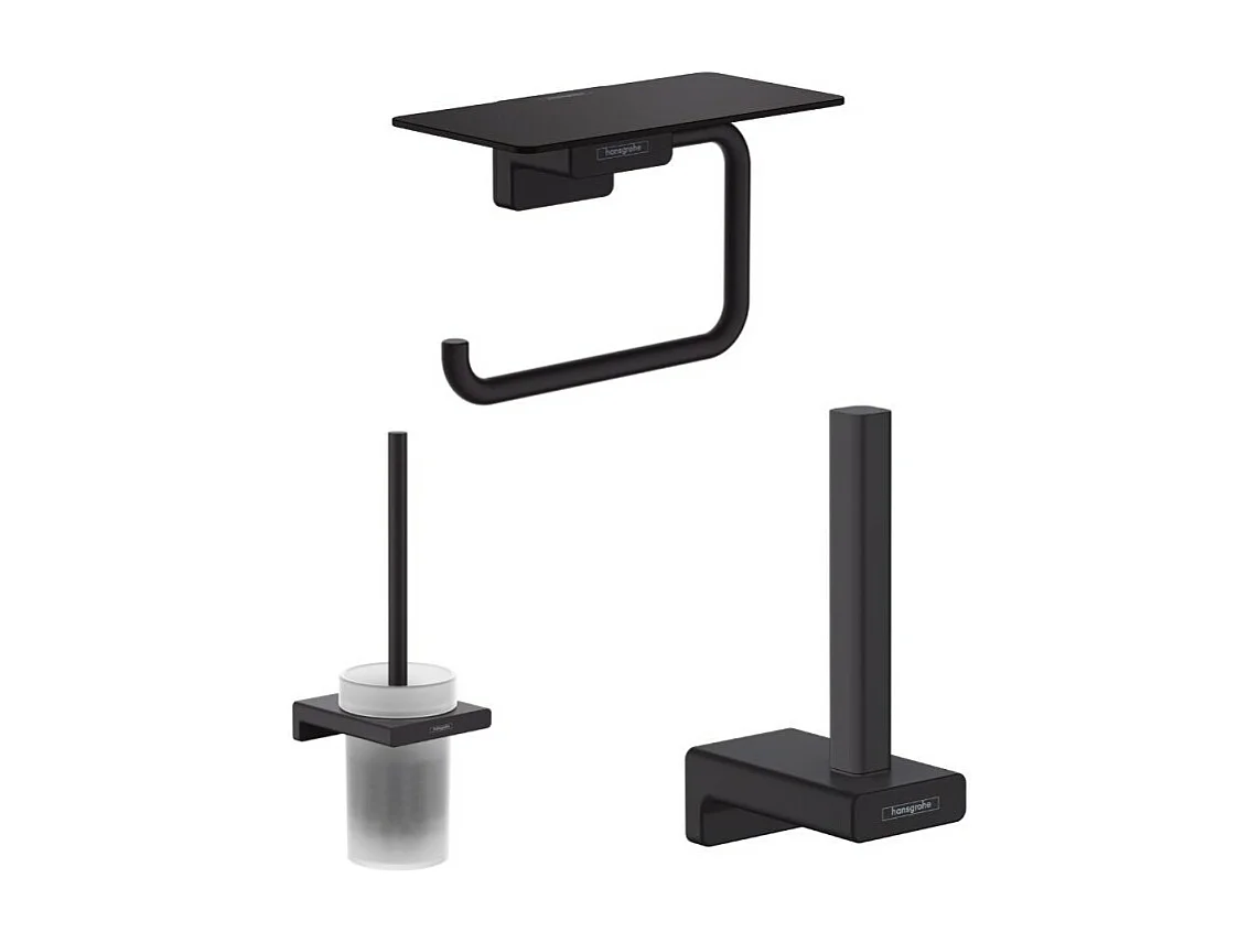 Porte-brosse WC HANSGROHE Addstoris + Porte-papier WC avec tablette noir mat Hansgrohe AddStoris + Réserve porte-papier noir mat