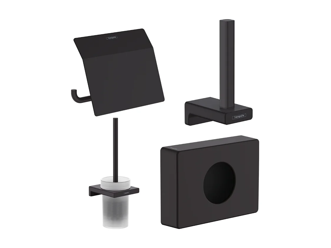 Porte-brosse WC HANSGROHE Addstoris + Porte-papier WC avec couvercle + Réserve porte-papier + Distributeur noir mat