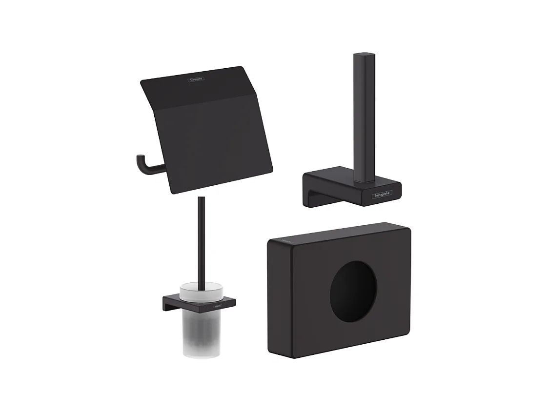 Porte-brosse WC HANSGROHE Addstoris + Porte-papier WC avec couvercle + Réserve porte-papier + Distributeur noir mat