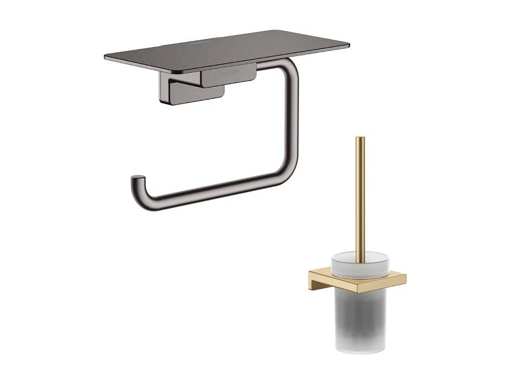 Porte-brosse WC HANSGROHE Addstoris + Porte-papier WC avec tablette noir chromé brossé