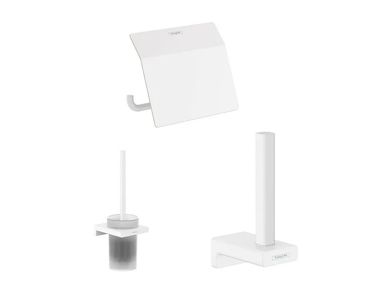 Porte-brosse WC HANSGROHE Addstoris + Porte-papier WC avec couvercle AddStoris + Réserve porte-papier blanc mat